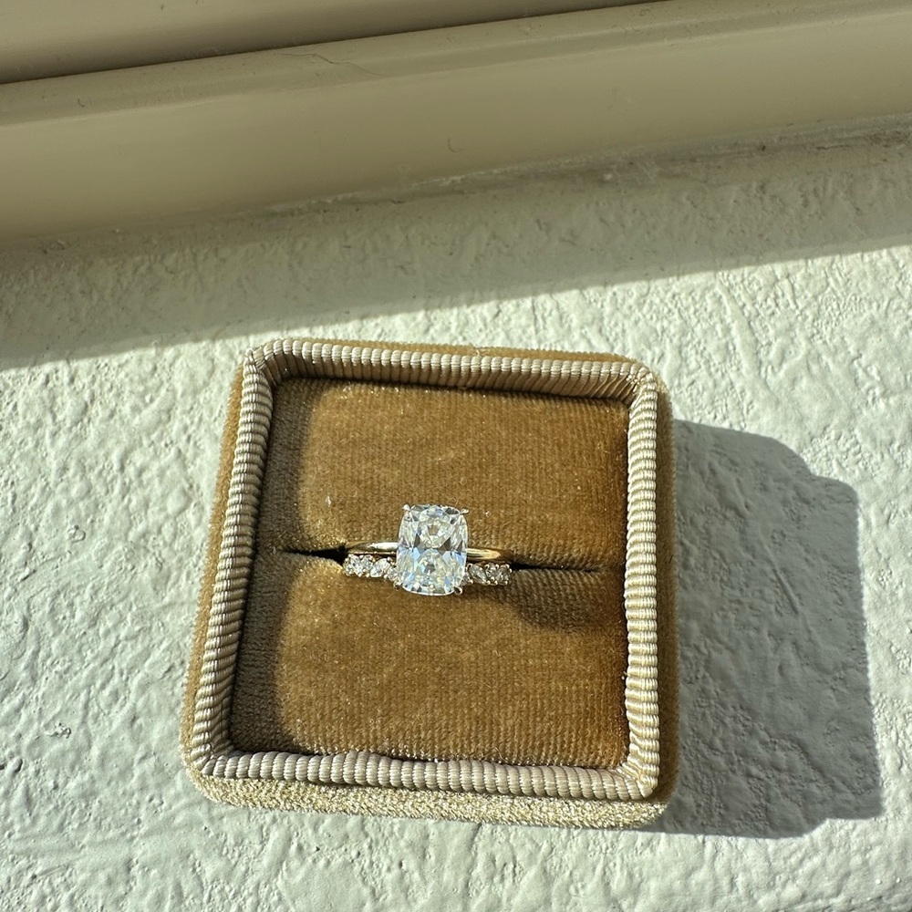 Engagement wedding set Elongated Cushion 14K Set